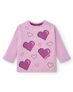 Camiseta manga larga rosa con corazones para niña colección Cyber Dino