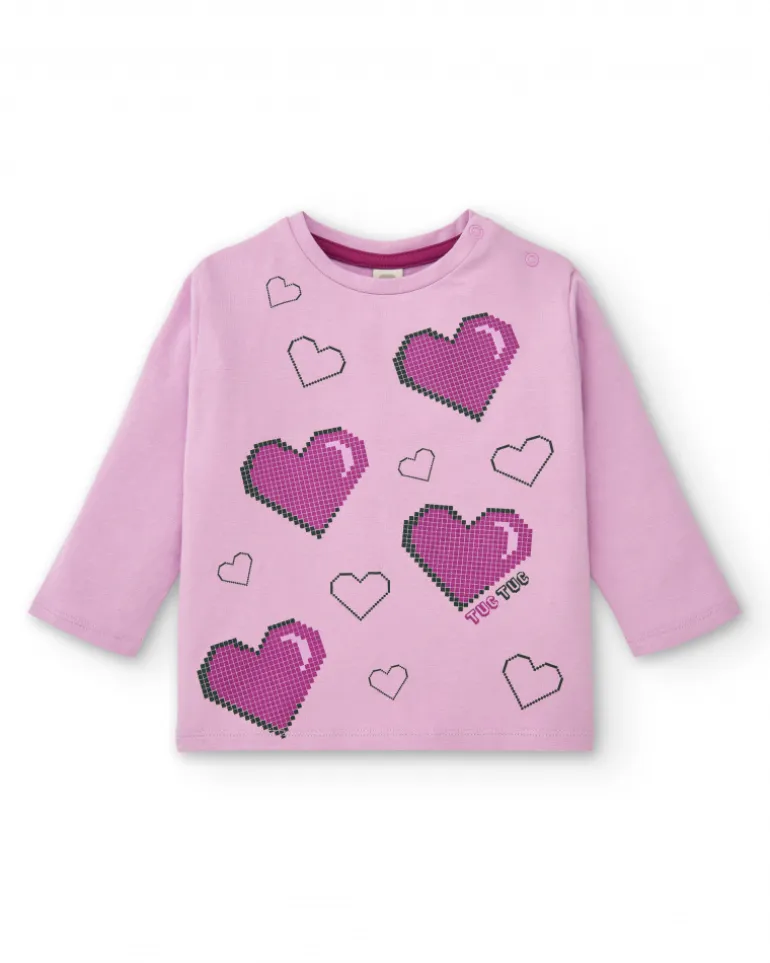 Camiseta manga larga rosa con corazones para niña colección Cyber Dino