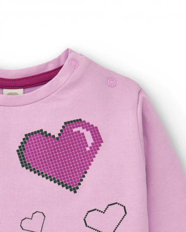 Camiseta manga larga rosa con corazones para niña colección Cyber Dino