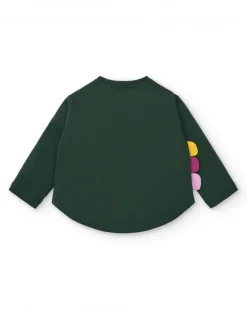 Camiseta manga larga verde con estampado de dinosaurios para niña colección Cyber Dino