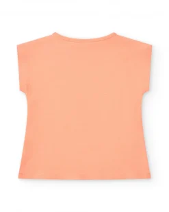 Camiseta naranja para niña con tigre, flamenco y detalles tropicales
