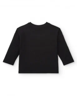 Camiseta negra con estampado de corazones rojos y blancos para niña de la colección Cartoon Calling