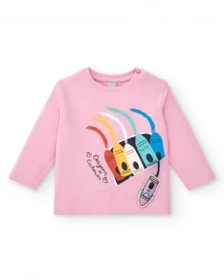Camiseta niña en rosa con estampado de ceras de colores colección Big Brains