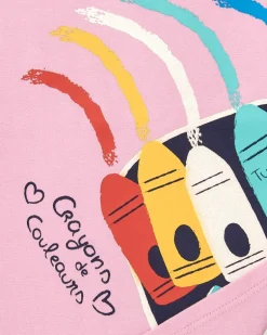 Camiseta niña en rosa con estampado de ceras de colores colección Big Brains