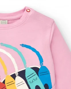 Camiseta niña en rosa con estampado de ceras de colores colección Big Brains