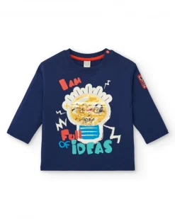 Camiseta niño en azul marino con estampado "Full of Ideas" colección Big Brains