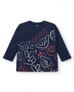 Camiseta niño en azul marino con estampado "Super Cool" colección Big Brains