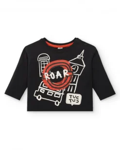 Camiseta niño en negro con estampado londinense colección Cartoon Calling