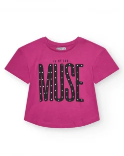 Camiseta par aniña en rosa de manga corta y mensaje frontal