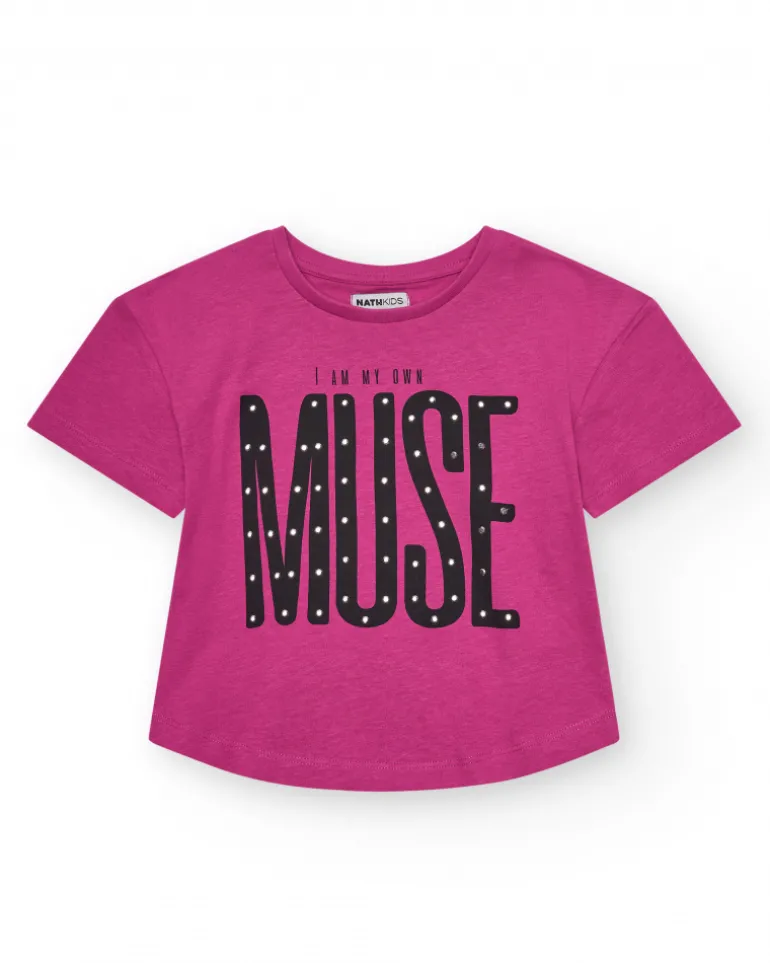 Camiseta par aniña en rosa de manga corta y mensaje frontal