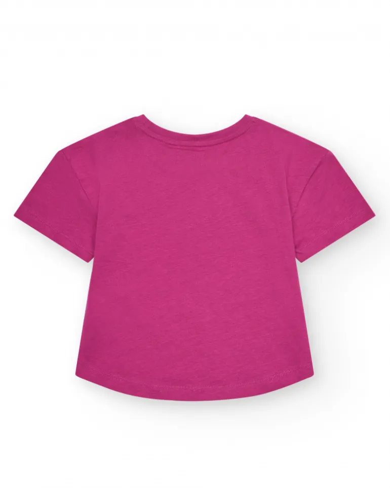 Camiseta par aniña en rosa de manga corta y mensaje frontal