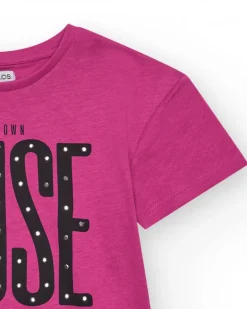 Camiseta par aniña en rosa de manga corta y mensaje frontal