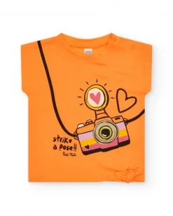 Camiseta para niña con cámara de lentejuelas y frase "Strike a pose!!"