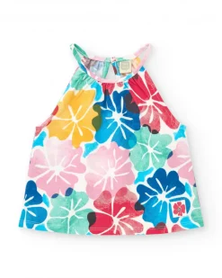 Camiseta para niña con diseño halter y estampado floral vibrante