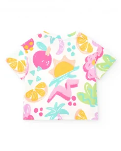 Camiseta para niña con frutas tropicales y nudo decorativo
