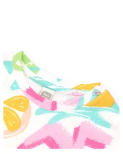 Camiseta para niña con frutas tropicales y nudo decorativo