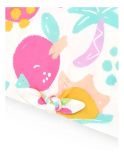 Camiseta para niña con frutas tropicales y nudo decorativo