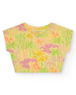 Camiseta para niña en amarillo con estampado tropical