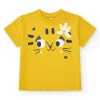 Camiseta para niña en amarillo con gato y flor azul