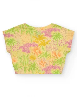 Camiseta para niña en amarillo con estampado tropical