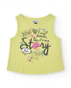 Camiseta para niña en amarillo sin mangas y decorada con mensaje