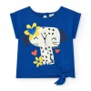Camiseta para niña en azul con lazo lateral y botón trasero