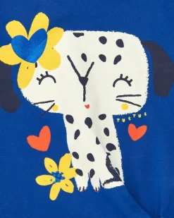 Camiseta para niña en azul con lazo lateral y botón trasero