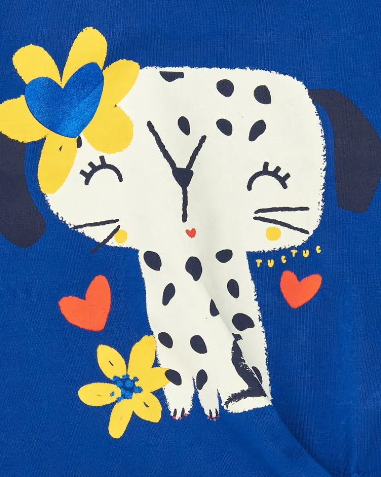 Camiseta para niña en azul con lazo lateral y botón trasero