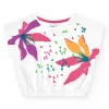 Camiseta para niña en blanco de manga corta y estampado floral