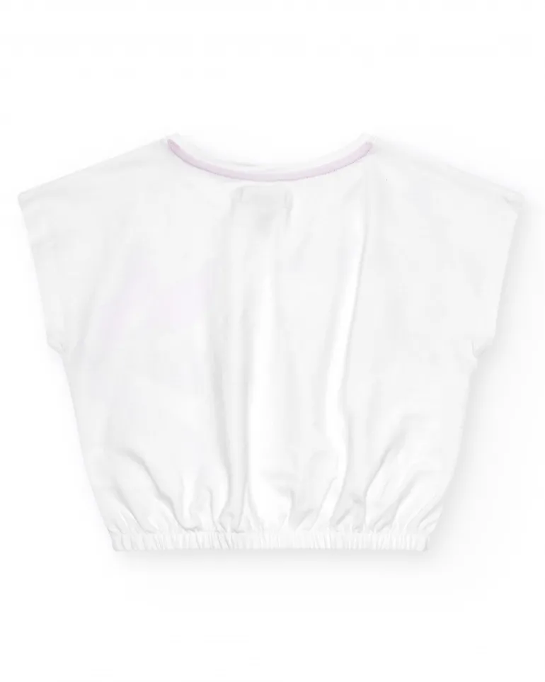 Camiseta para niña en blanco de manga corta y estampado floral