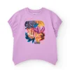 Camiseta para niña en lila con lentejuelas y dobladillo curvo