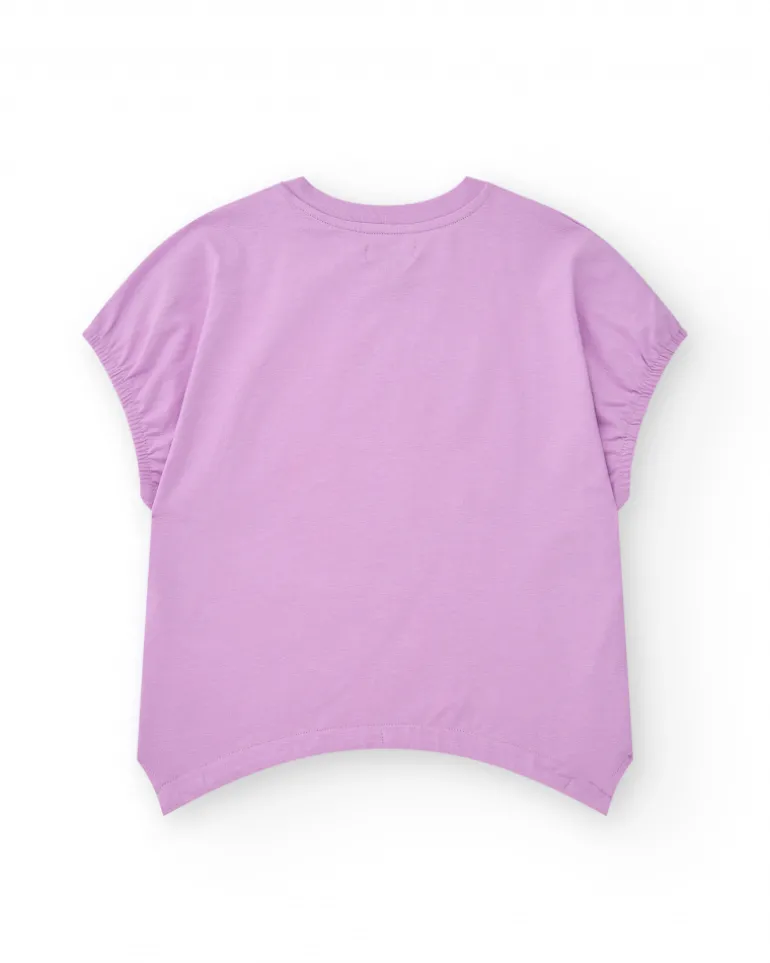 Camiseta para niña en lila con lentejuelas y dobladillo curvo