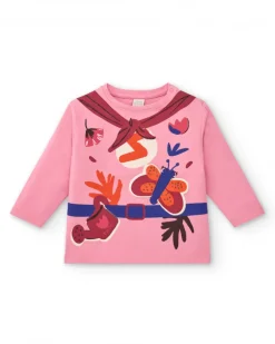 Camiseta para niña en rosa con estampado de superhéroe colección Super Flower
