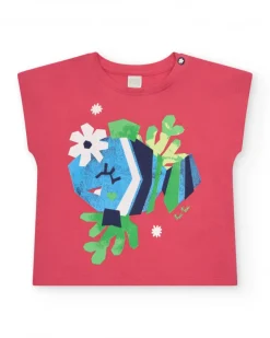Camiseta para niña en rosa con pez y detalles marinos