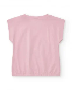 Camiseta para niña en rosa con manga caída y cintura elástica