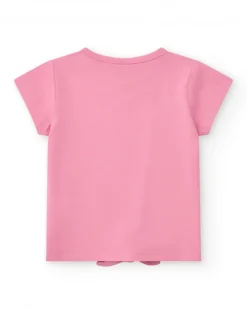 Camiseta para niña en rosa con helado, corazones y nudo decorativo