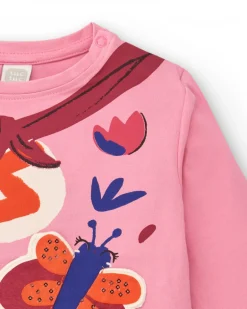 Camiseta para niña en rosa con estampado de superhéroe colección Super Flower