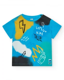 Camiseta para niño en azul con patinete y frase