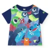 Camiseta para niño en azul con tiburones y peces