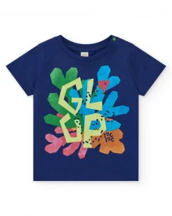 Camiseta para niño en azul con estampado geométrico