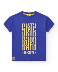 Camiseta para niño en azul con frase estampada