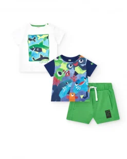 Camiseta para niño en azul con estampado marino