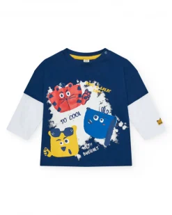 Camiseta para niño en azul marino con mangas blancas y parche