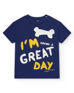 Camiseta para niño en azul con frase "Having a Great Time"