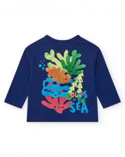 Camiseta para niño en azul con tiburones y frase