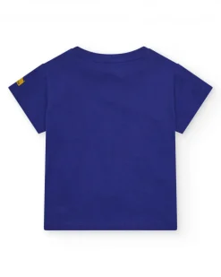 Camiseta para niño en azul con gato y frase "HEY!! BUDDIES"