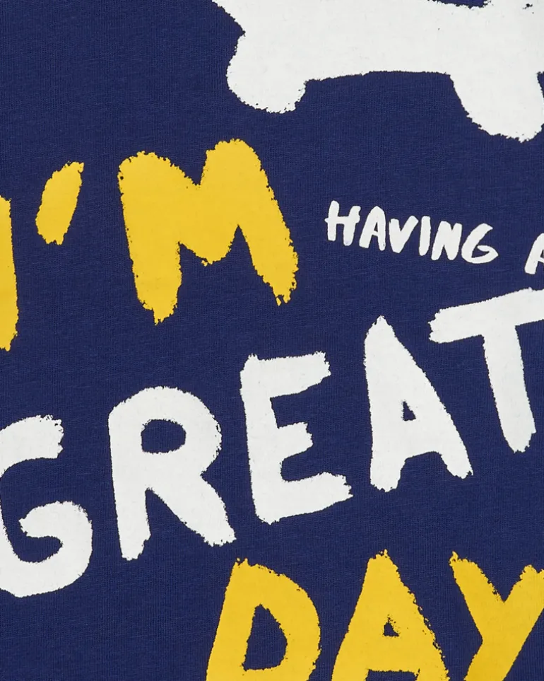 Camiseta para niño en azul con frase "Having a Great Time"