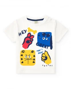 Camiseta para niño en blanco con ilustraciones florales