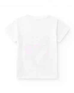 Camiseta para niño en blanco con estampado en letras de colores y tiburón