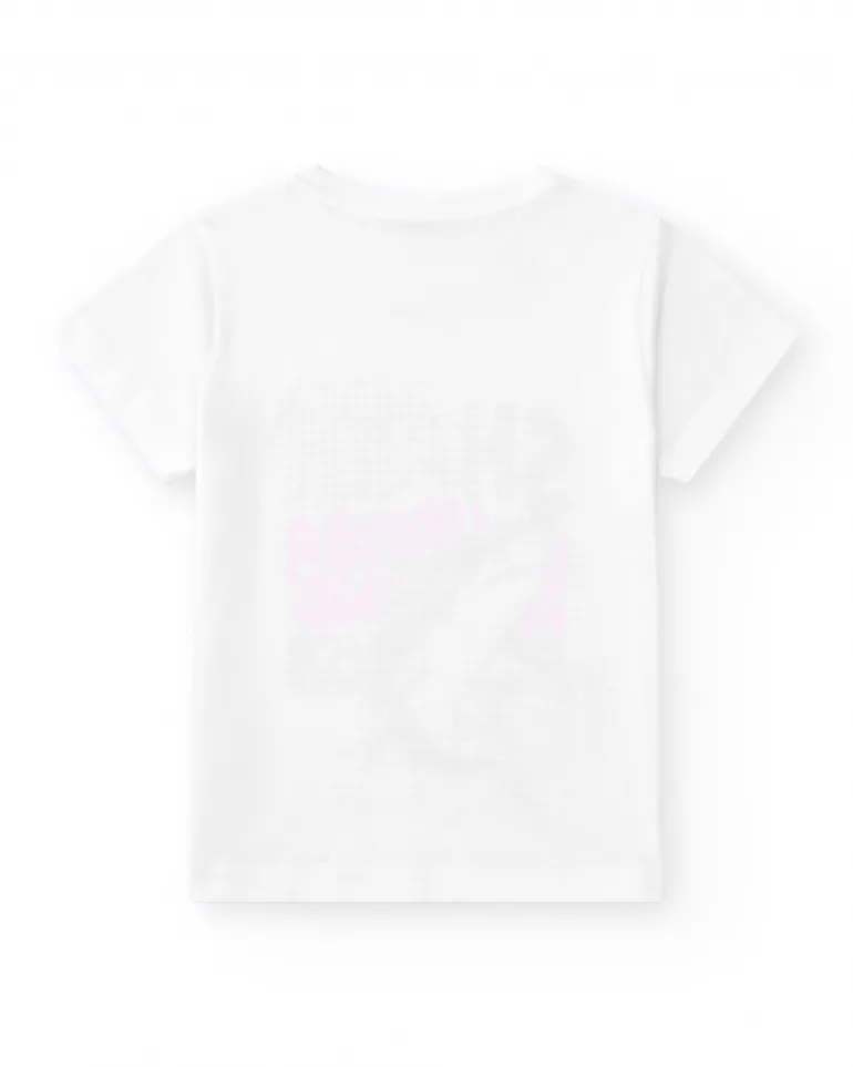 Camiseta para niño en blanco con estampado en letras de colores y tiburón
